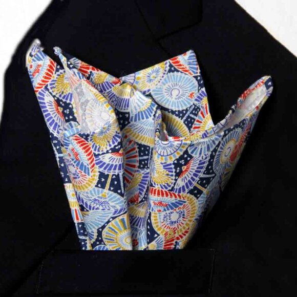 NEW Hand Stitched Sewn Cotton Pocket Square Colorful Parasols Pattern Men's - Picture 3 of 3